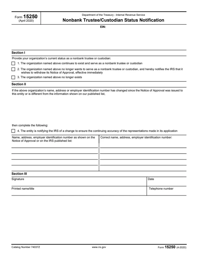 Page 1 of form 15250
