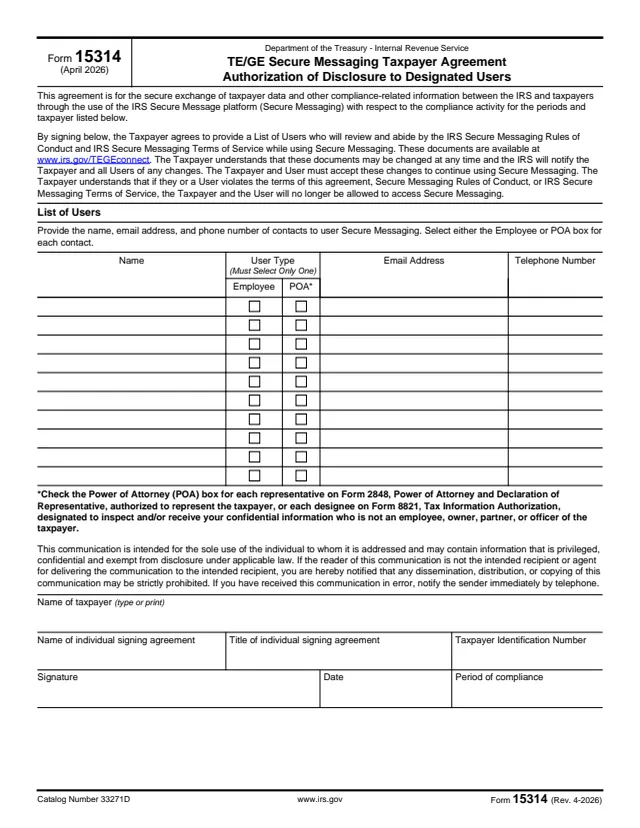 Page 1 of form 15314