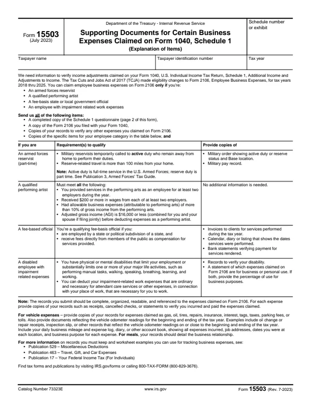 Page 1 of form 15503