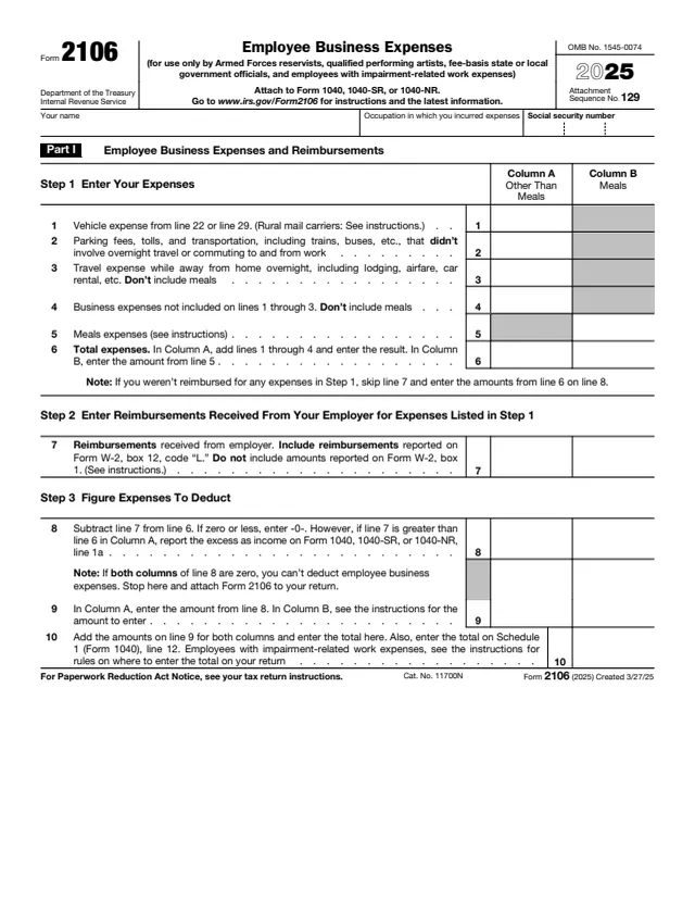 Page 1 of form 2106