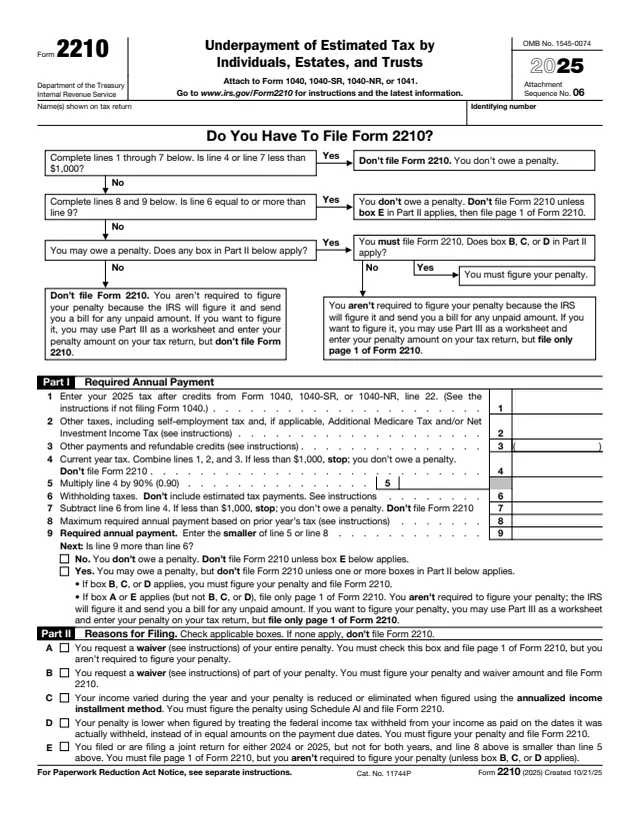 Page 1 of form 2210