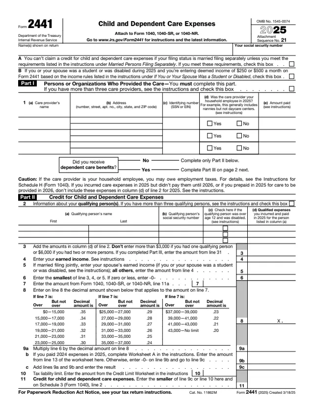 Page 1 of form 2441
