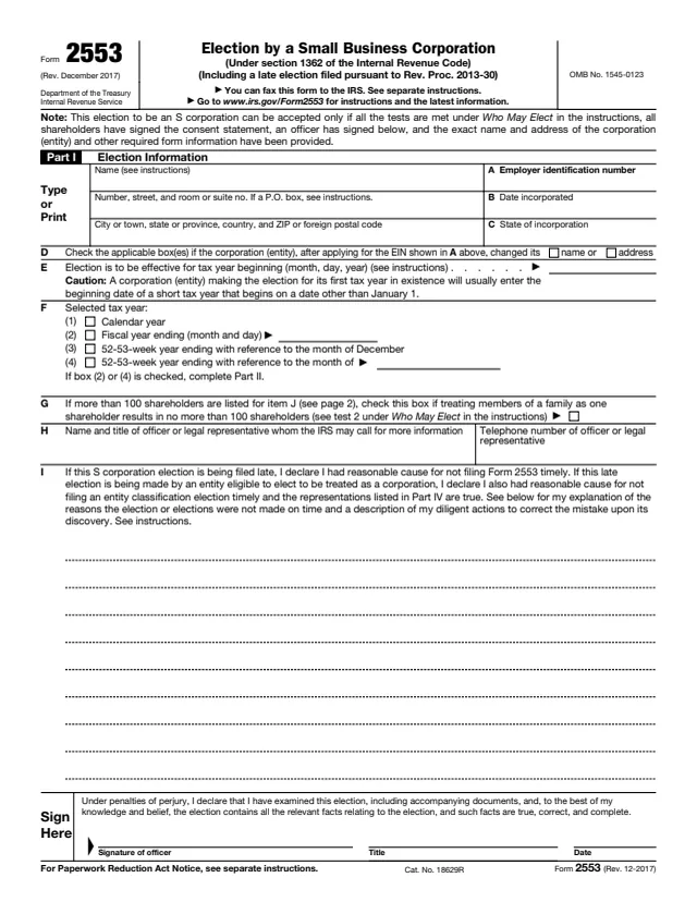 Page 1 of form 2553