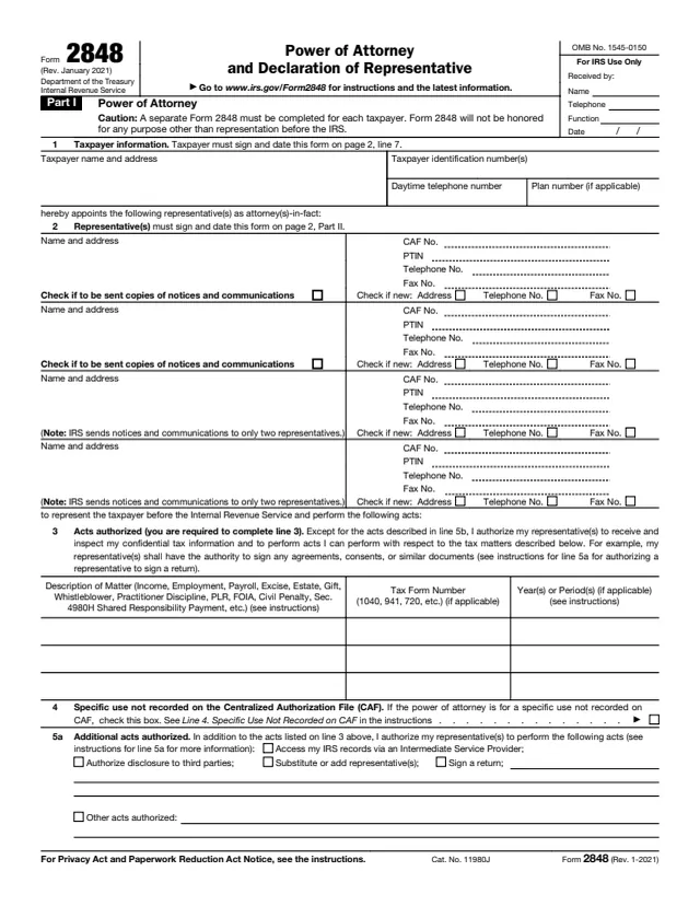 Page 1 of form 2848