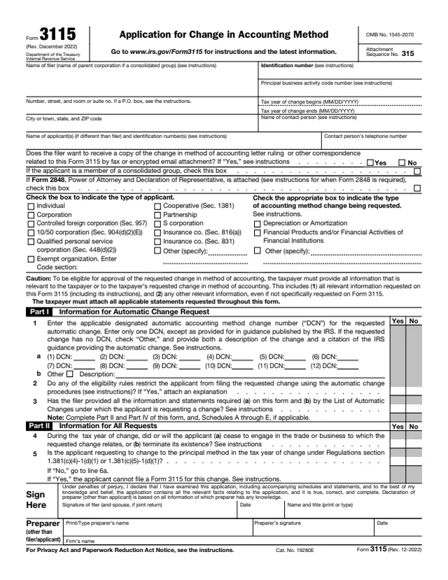 Page 1 of form 3115
