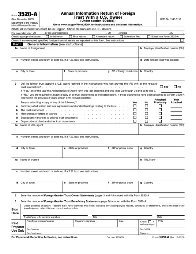 Page 1 of form 3520-A