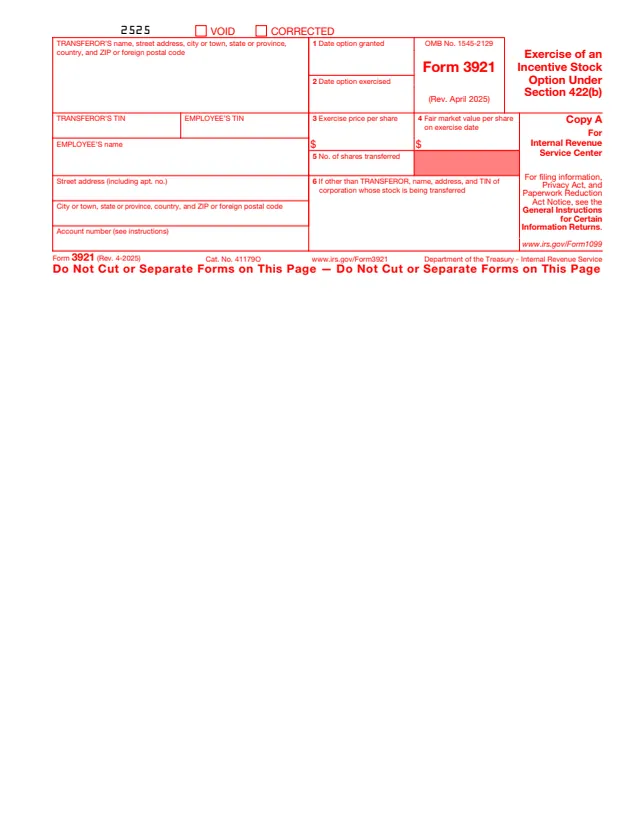 Page 1 of form 3921