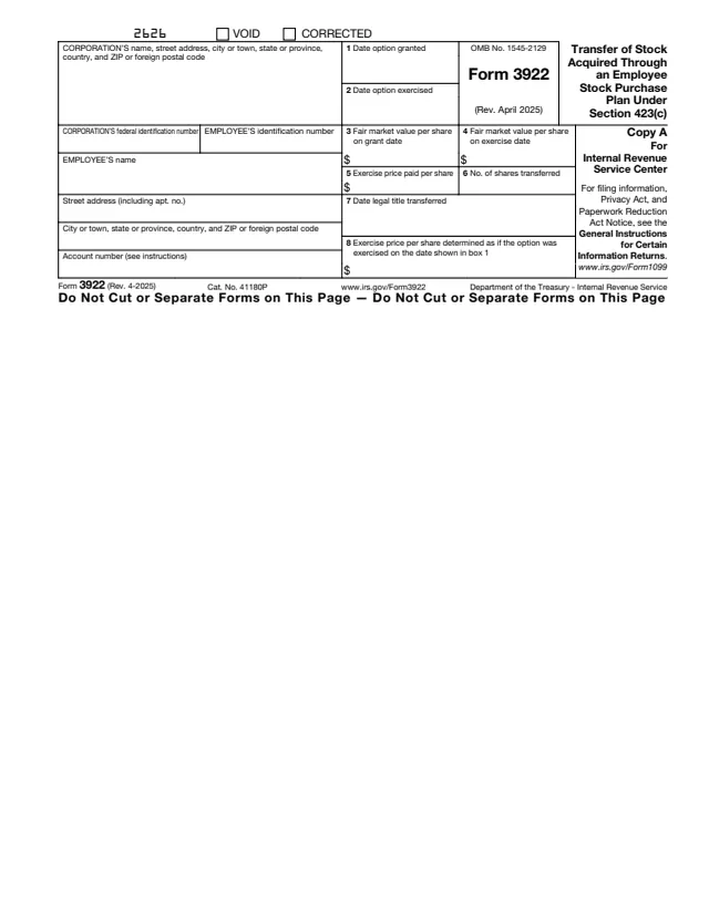 Page 1 of form 3922