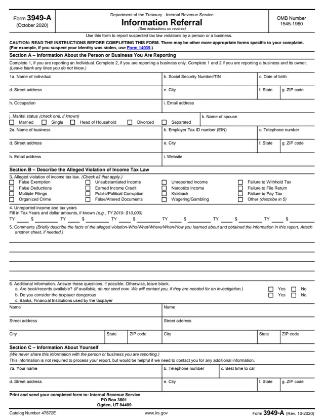 Page 1 of form 3949-A