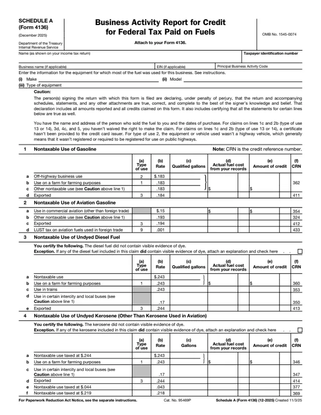 Page 1 of form 4136 Sch. A