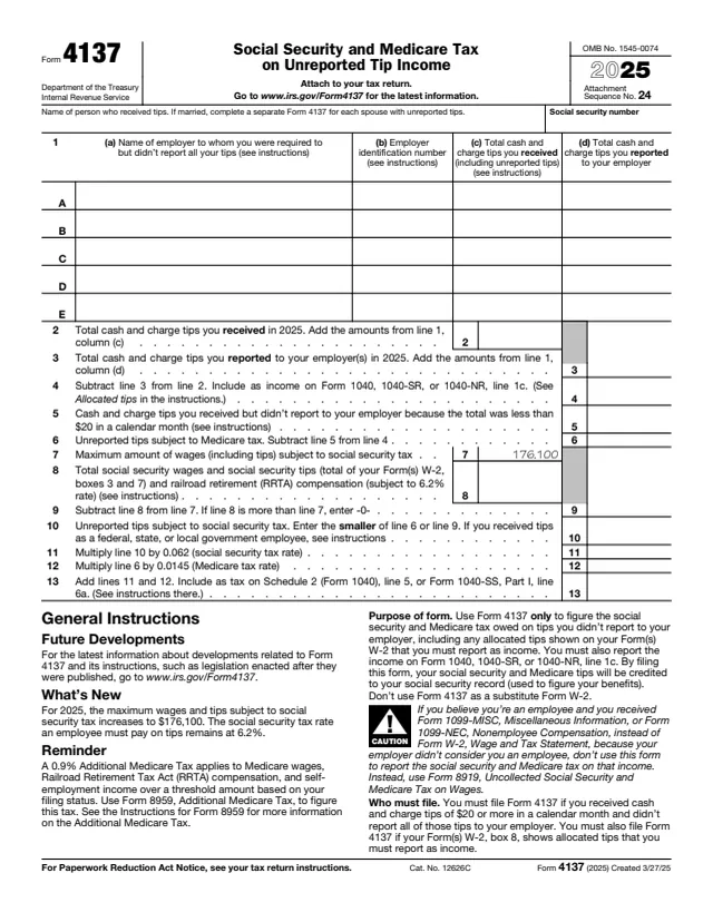 Page 1 of form 4137