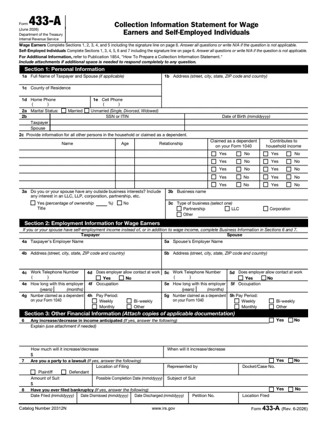 Page 1 of form 433-A