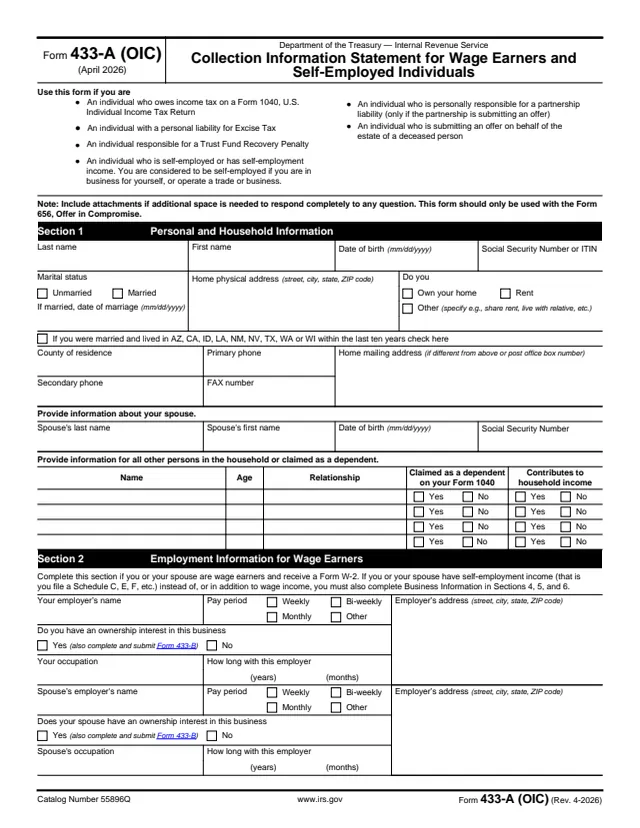 Page 1 of form 433-A