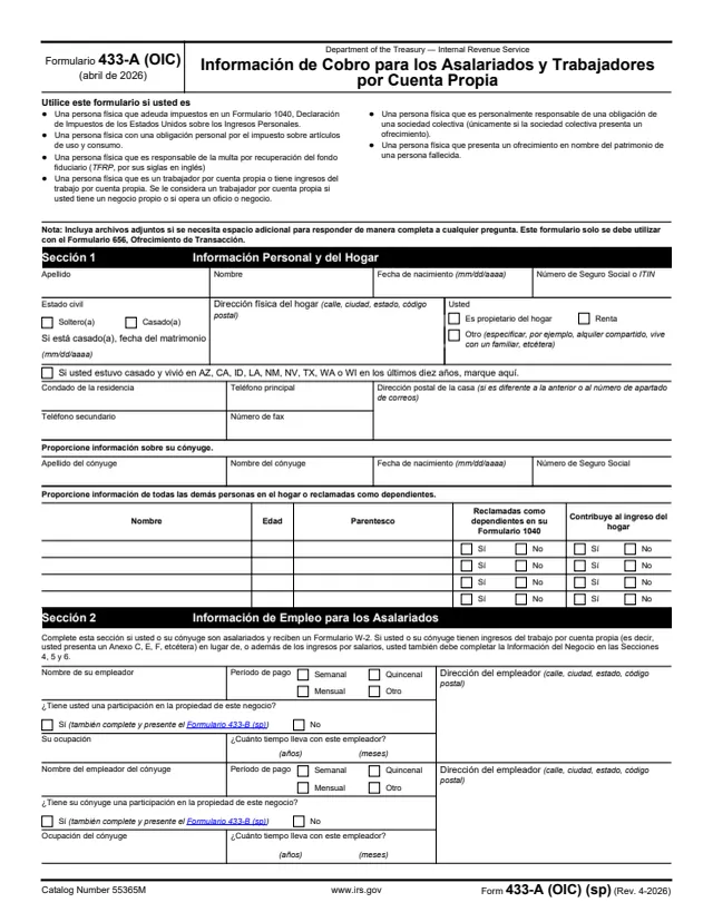 Page 1 of form 433-A