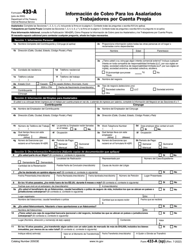 Page 1 of form 433-A