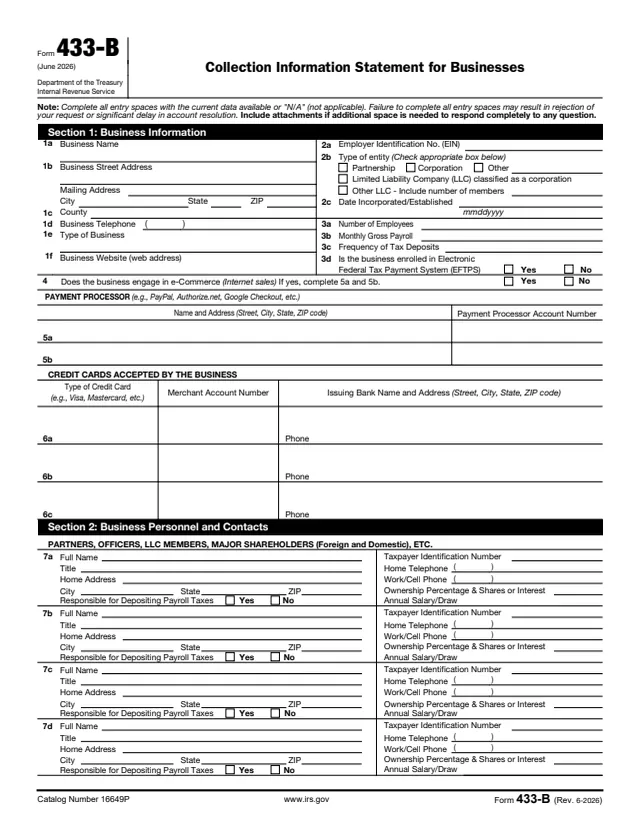 Page 1 of form 433-B