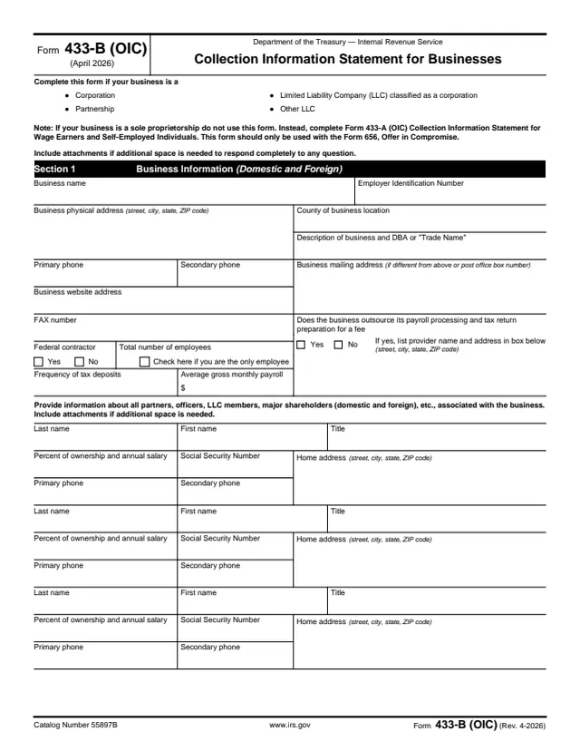 Page 1 of form 433-B
