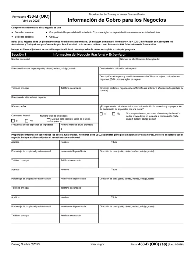 Page 1 of form 433-B