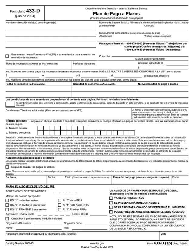 Page 1 of form 433-D