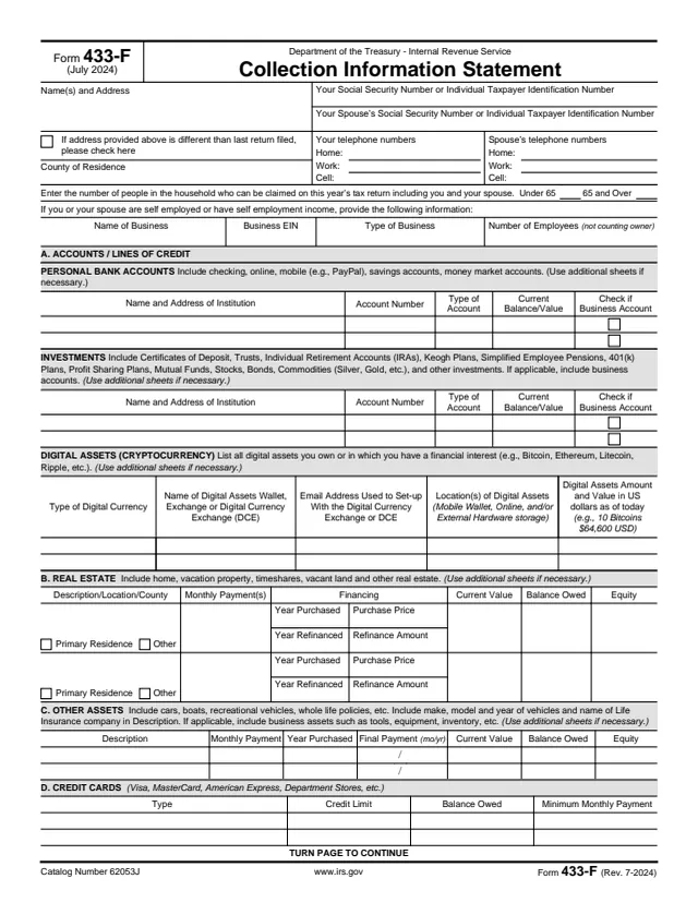 Page 1 of form 433F