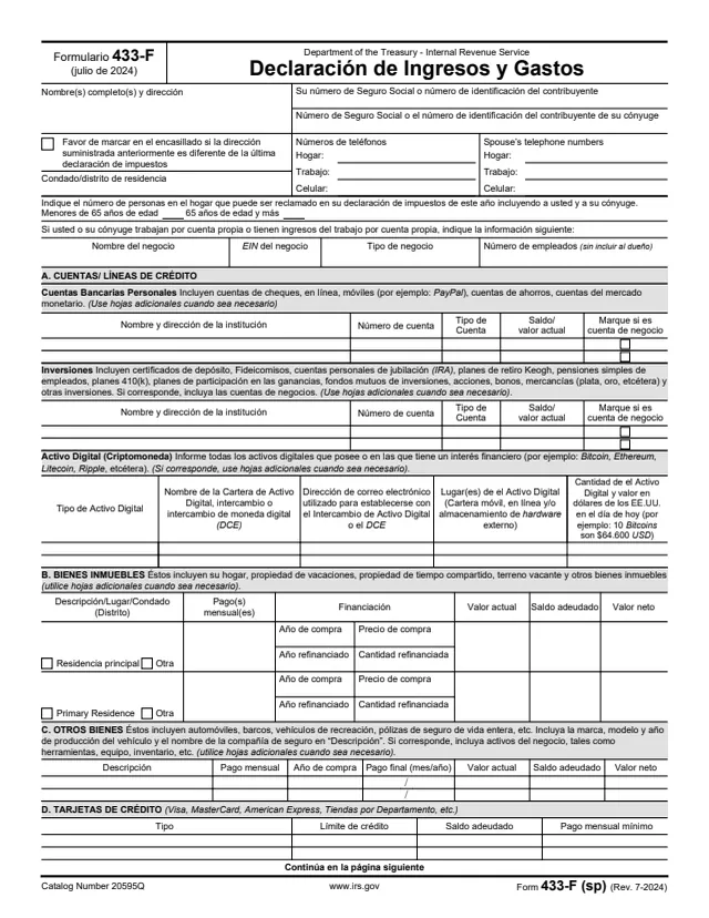 Page 1 of form 433-F