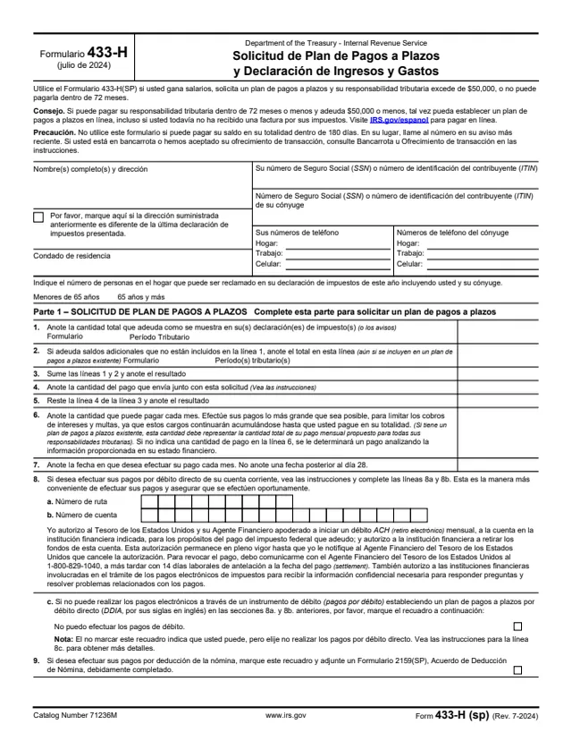Page 1 of form 433-H