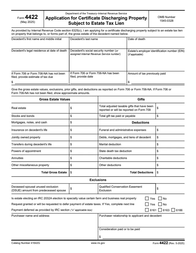 Page 1 of form 4422