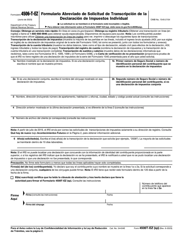 Page 1 of form 4506-T-EZ