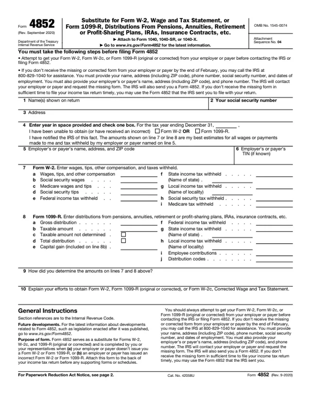 Page 1 of form 4852