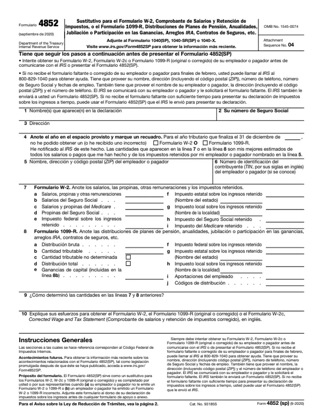 Page 1 of form 4852