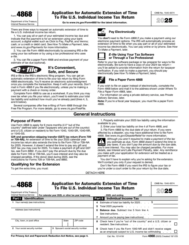 Page 1 of form 4868