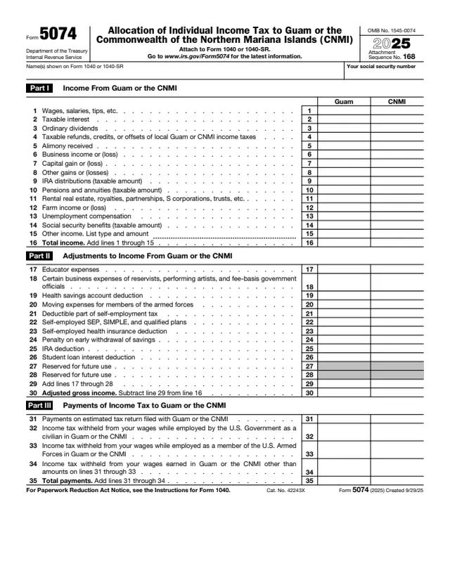 Page 1 of form 5074