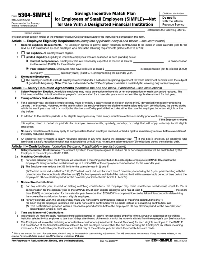 Page 1 of form 5304-SIMPLE