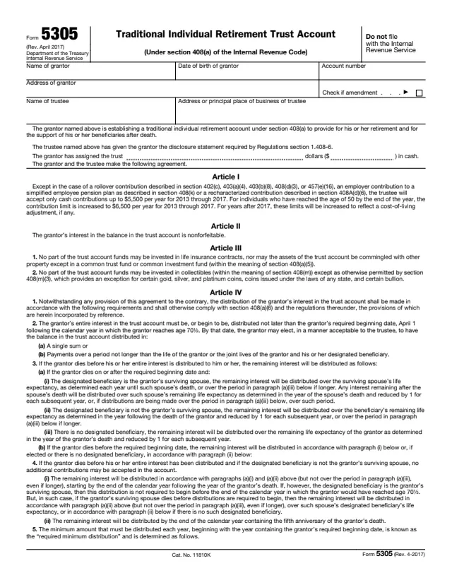 Page 1 of form 5305