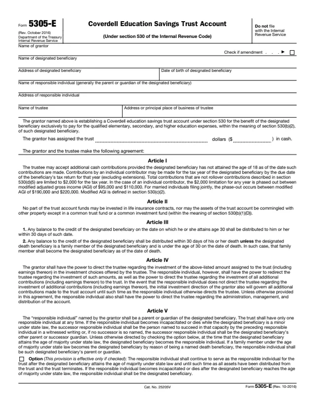 Page 1 of form 5305-E