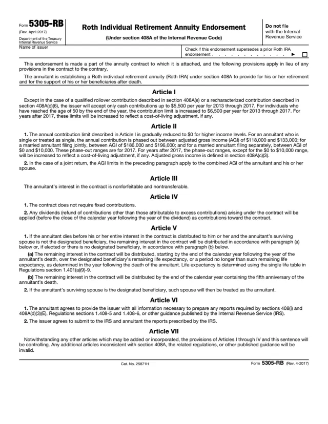 Page 1 of form 5305-RB