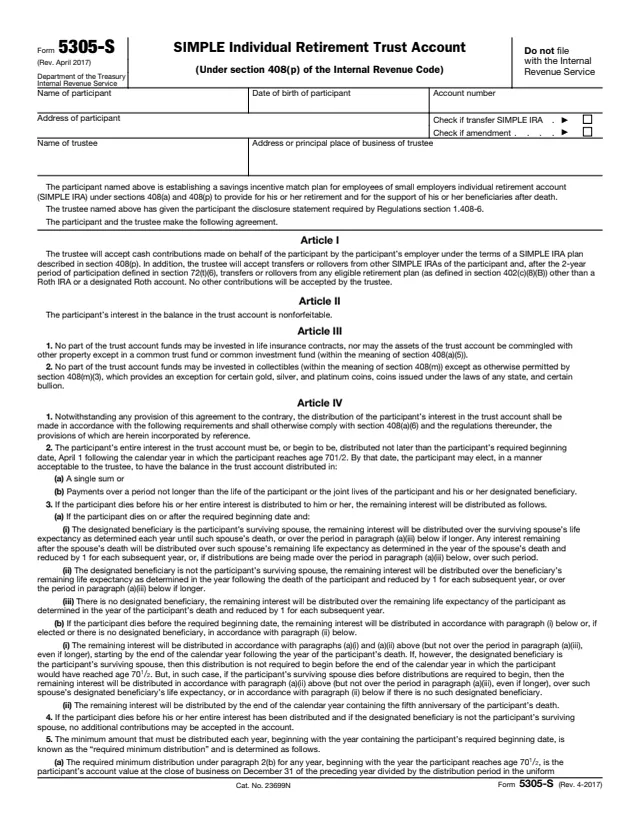 Page 1 of form 5305-S