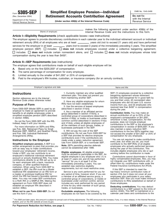 Page 1 of form 5305-SEP