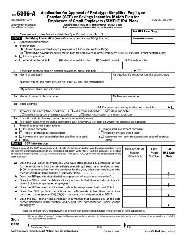 Page 1 of form 5306-A