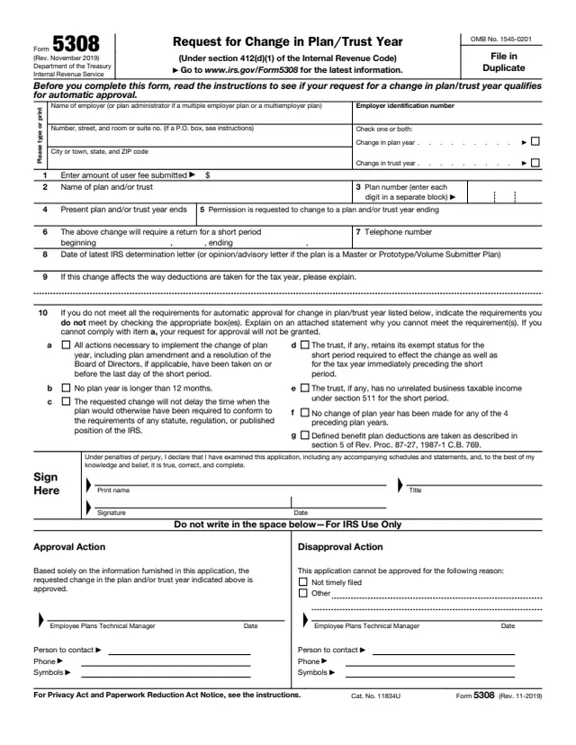 Page 1 of form 5308
