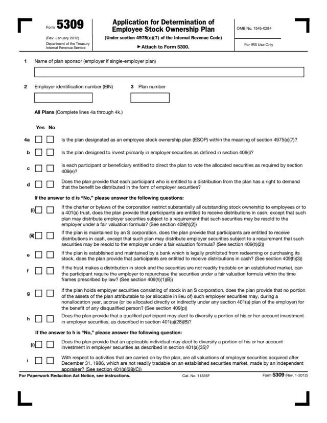 Page 1 of form 5309