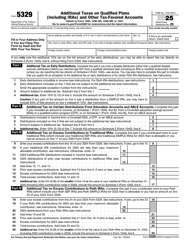 Page 1 of form 5329