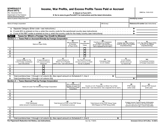 Page 1 of form 5471 Sch. E