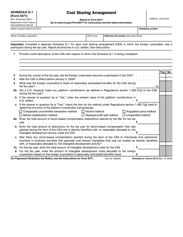 Page 1 of form 5471 Sch. G-1