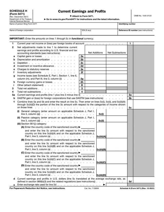 Page 1 of form 5471 Sch. H