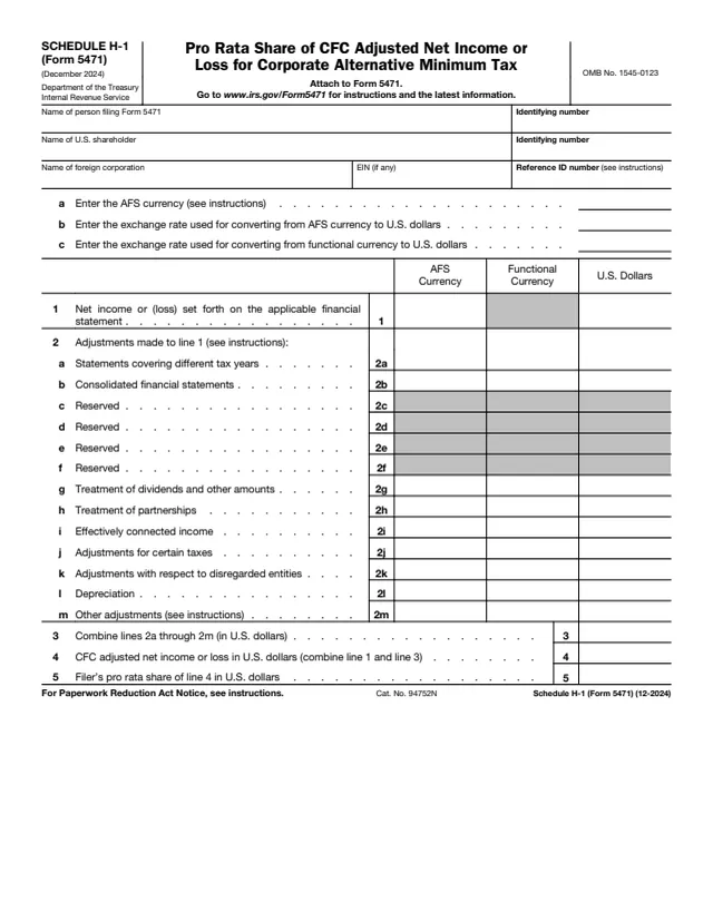 Page 1 of form 5471 Sch. H-1