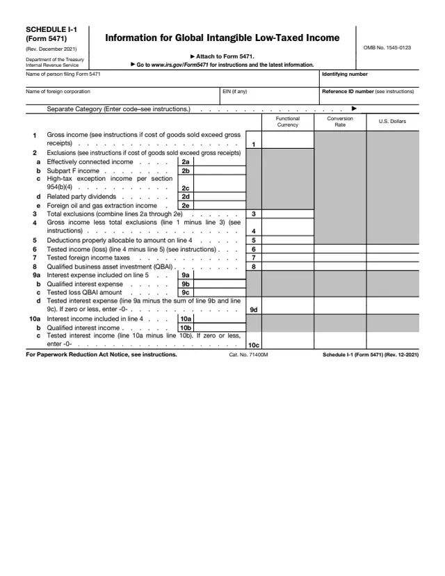Page 1 of form 5471 Sch. I-1