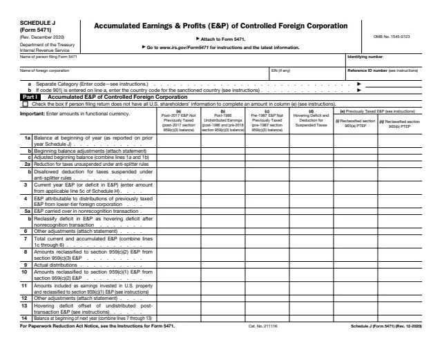 Page 1 of form 5471 Sch. J