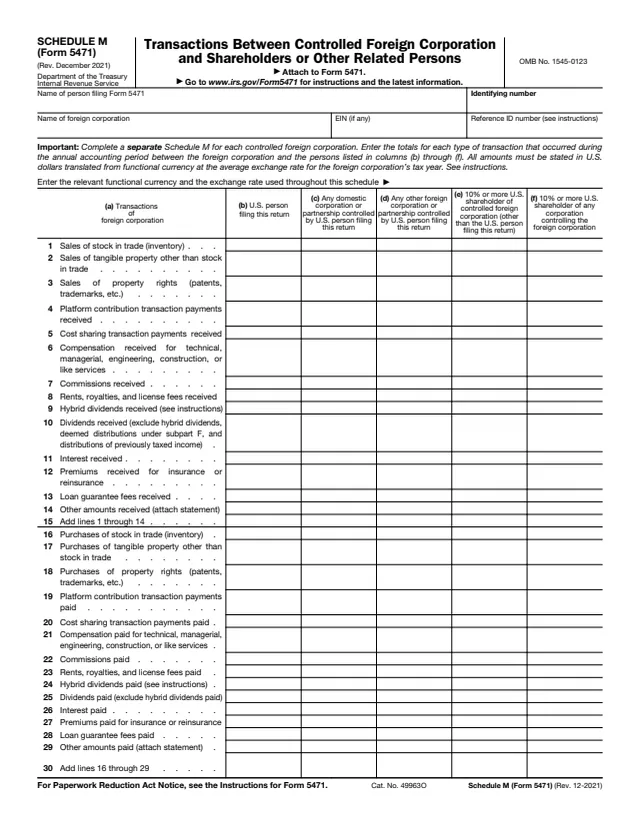 Page 1 of form 5471 Sch. M