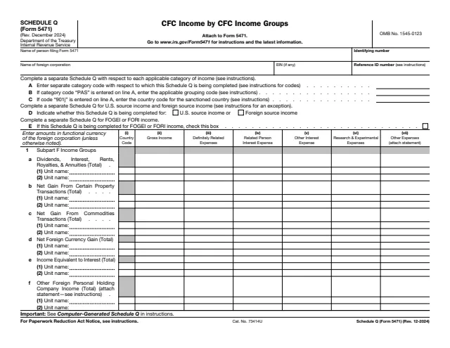 Page 1 of form 5471 Sch. Q
